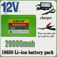 Original 12V 20Ah 18650 solar lithium battery, built-in high current 30A BMS children's electric battery+ charger
