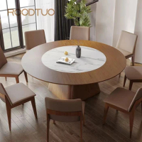 Modern Round Solid Wood With Marble Turntable Dining Room Table With Chair Dining Room Furniture Modern Dining Table