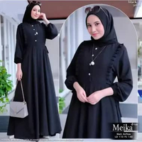 Baju Gamis Meika Dress Wanita Rempel Muslimah Cinkle Hitam XXL