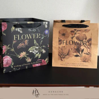 28x28x28cm 2pcs Chinese Classical Series Handbag Black Flower Printing Bags Gift Bouquet Square Packaging Handle Bag