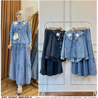 set rok mikayla jeans mix mutiara Dress wanita muslimah Gamis baju midi muslim gaun lebaran oneset h