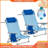 Camping Chair Beach Chair With Headrest Portable Folding Chair 2 Piece Set Camping Outdoor Furniture Foldable Travel