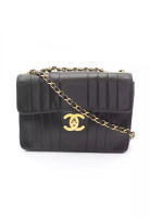 Chanel Pre-Loved Chanel mademoiselle Decamatlassé W chain shoulder bag lambskin black gold hardware