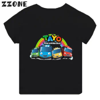Hot Sale Tayo the Little Bus Print Cartoon Kids T-shirt Girls Clothes Baby Boys Black Short Sleeve T shirt Children Tops,TH5837