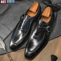 Genuine Leather Mens Loafers Handmade Monk Strap Wedding Party Casual Dress Shoes Summer Autumn Footwear for Men