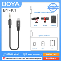 BOYA BY-K1 3.5mmTRS (Male) to Lightning (Female) MFi Certified Wireless Microphone Adapter for iPhone iOS Devices Connected 20cm