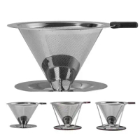 Stainless Steel Pour Over Coffee Dripper Easy Clean Reusable Double Layer Coffee Funnel Paperless Pour Over Coffee Maker
