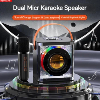 Mini Portable Karaoke Speaker With 2 Microphone Wireless Colorful Light Bluetooth Soundard Audio System Magic Voice Music Player