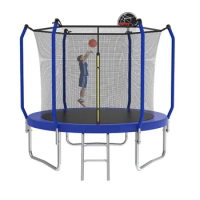 8FT Trampoline with Basketball Hoop, ASTM Approved Reinforced Type Outdoor Trampoline with Enclosure Net,Toy gift for kids