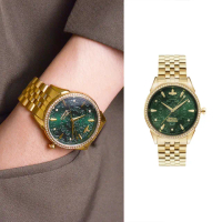 【Vivienne Westwood】香檳金色系 巴洛克翠綠色錶盤 不鏽鋼錶帶 女錶 37mm 情人節(VV208GDGD)