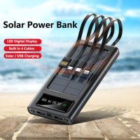 Solar Power Bank 10000mAh Built in Cable Portable Charging PowerBank USB PoverBank External Battery Charger For Xiaomi Mi iPhone