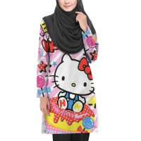 Gaun Panjang Wanita Muslim, Watak Kartun Hello Kitty, Saiz 7