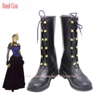 RealCos Women Cloud Strife Cosplay Shoes Game FF7 Cosplay Prop PU Leather Shoes Halloween Carnival Boots Custom Made