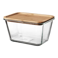 IKEA 365+ 附蓋保鮮盒, 長方形 玻璃/竹, 1.8 公升