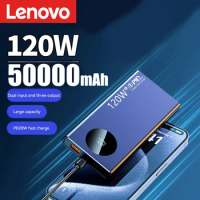 Lenovo NEW 50000mAh High Capacity Power Bank 120W Fast Charging Powerbank Portable Battery Charger For iPhone Samsung Huawei