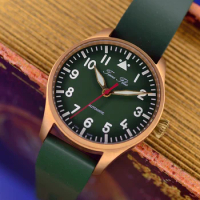 Bronze Military Vintage Watches ST2130 Movement 42mm Super Luminous Titanium CaseBack Men Automatic Watch