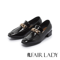 【FAIR LADY】優雅小姐 潮流鏈條方頭低跟樂福鞋(黑、602590)