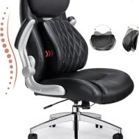 Executive Office Chair, Ergonomic PU Leather Office Chair with Dynamic Sitting &amp; Stepless Adjustable Lumbar Support