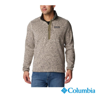 Columbia 哥倫比亞 官方旗艦 男款-Sweater Weather™半開襟花紗針織刷毛上衣-卡其(UAE58170KI/HF)