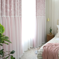 窗簾韓式蕾絲鏤空星星網紅款公主風遮光臥室兒童房成品雙層飄窗