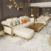 美式輕奢頭層牛皮沙發歐式金色別墅客廳組合真皮轉角實木大小戶型