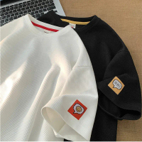 Waffle Short Sleeve T-Shirt for Men, Summer Loose Fit Versatile Trendy Brand Half Sleeve Stylish Shi