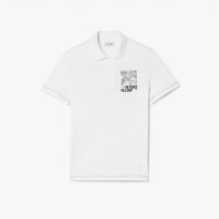 【LACOSTE】男裝-Rene Lacoste 圖案印花Polo衫(白色)