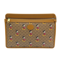 【二手名牌BRAND OFF】GUCCI 古馳【再降價】棕色 Disney Mini Vintage GG Supreme 帆布 米奇 手拿包 602552