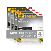 Filtrete 16x20x1 Air Filter, MPR 300 MERV 5, Dust Reduction, 4 Filters