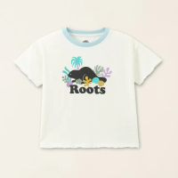 【Roots】Roots大童-海洋生活家 珊瑚貝殼海狸有機竹節棉寬短版短袖T恤(白色)