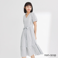 【non-stop】鄉村風格紋綁帶洋裝-2色