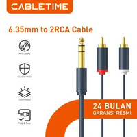 CABLETIME Kabel Aux 6.5mm to RCA Cable Jack Aux 6.5mm to 2-RCA Stereo 1.8M