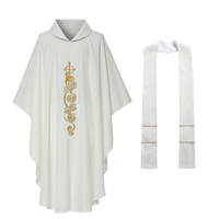 Catholic Vestments Lamb Cross Embroidered Priest Celebrant Chasuble Robe With Stole