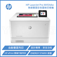 【跨店享22%點數回饋+滿萬加碼抽獎】HP LaserJet Pro M454dw 無線雙面彩色雷射印表機