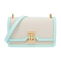 【BURBERRY 巴寶莉】TB金字 LOGO帆布翻蓋迷你肩背/斜背包(冷薄荷色)