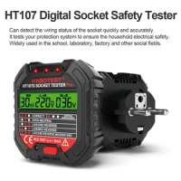 HT106/HT107 Socket Testers Voltage Test Digital Outlet Socket Detector US/UK/EU Plug Ground Zero Line Phase Check RCD NCV Test