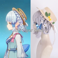 Genshin Impact Kamisato Ayaka Cosplay Wig Springbloom Missive Ayaka Hat Flowers Butterflies Headwear Hairpins Lolita Accessories
