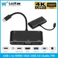 LccKaa 4K USB C to HDMI-compatible VGA USB 3.0 Aux Adapter for MacBook Samsung S9 Dex Huawei P30 Dock Xiaomi 10 TV Projector
