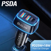 43W Car Charger PD Fast Charging 25W USB Type C Charger for iPhone 14 Huawei Samsung Xiaomi Square Car Chargers With Lamp
