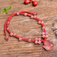 天然草莓晶狐貍腳鏈 草莓晶靈狐腳鏈 可做草莓晶狐貍手鏈 純手工