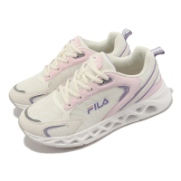 【FILA】慢跑鞋 J311X 女鞋 米白 粉紅 厚底 簍空 透氣 基本款 運動鞋 斐樂(5J311X159)