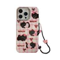 【LOYALTY】iPhone15Pro/15ProMax日韓小清新可愛貓咪串珠掛繩手機保護殼(附贈串珠手機掛飾)
