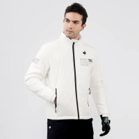 【LE COQ SPORTIF 公雞】高爾夫系列 男款白色經典LOGO鋪棉防潑水彈性外套 QGS6T601