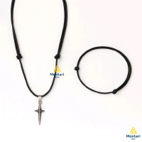 Mentari Acc Kalung Tali Hitam Korea Liontin Star Full Silver Gratis Gelang Set Perhiasan Pria Wanita
