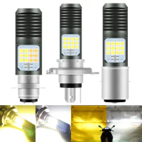 Motorcycle H4 HS1 BA20D P15D Headlight 3030 24MSD LED Light Bulbs Dual Color White Yellow Plug And Play For ATV Moped Bike