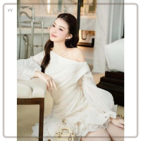 Women's clothing Váy dự tiệc lệch vai dài tay dáng ôm ngắn tùng xòe đi tiệc đi chơi tiểu thư sang ch
