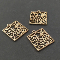 10 PCS 28x32mm Metal Alloy Square Alloy Cherry Blossom Frame Hollow Pendant Diy Handmade Jewelry Accessories