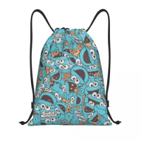 Custom Cookie Monster Nom Nom Nom Drawstring Bags for Training Yoga Backpack Men Women Cartoon Sesame Street Sports Gym Sackpack