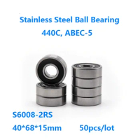 50pcs/lot ABEC-5 S6008RS S6008-2RS S6008 2RS RS 40x68x15mm Double Rubber cover Stainless steel Deep Groove Ball bearing