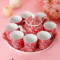 Paper cut wedding home furnishings dowry red wedding Chinese Family Wedding Toast tea set